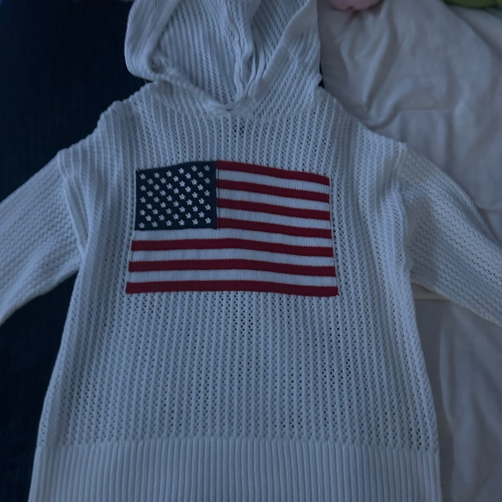 Target White Knit Hoodie with American Flag